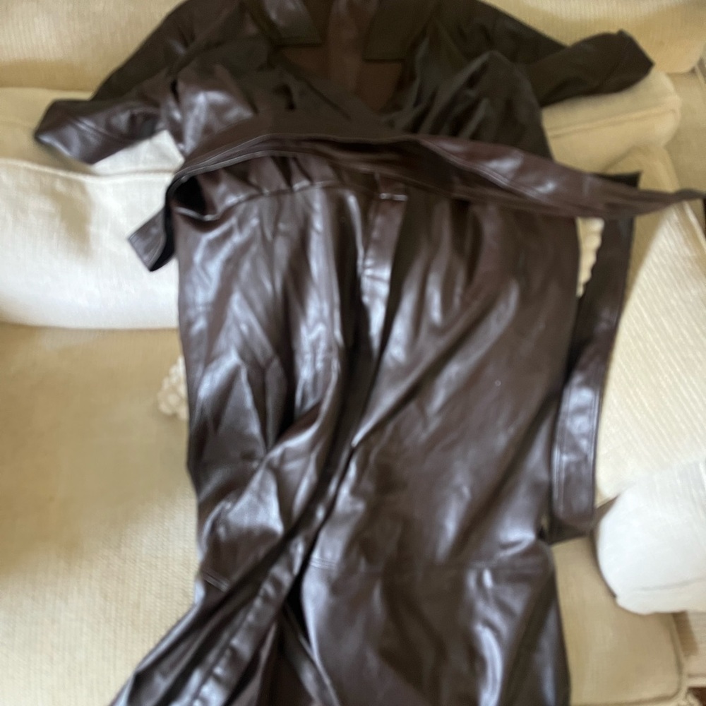 Eloquii Dark Brown Faux Leather Wrap Midi Dress